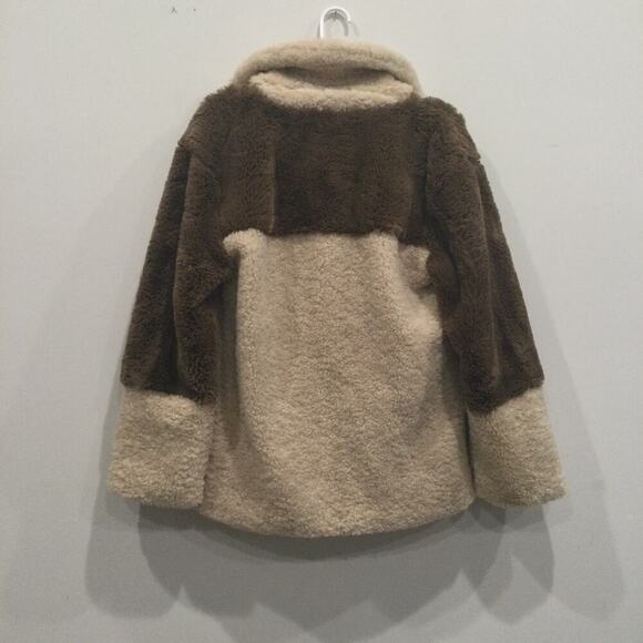 Steve Madden Willow Coat Womens M Medium NEW Teddy Colorblock Tan Brown Beige - Picture 7 of 11